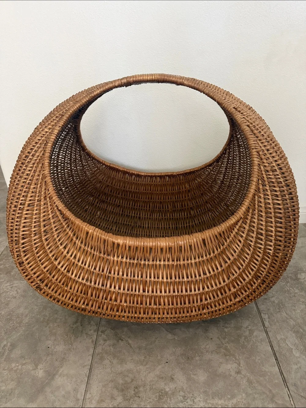 Vintage French Crescent Woven Rattan Basket - Baby Bed